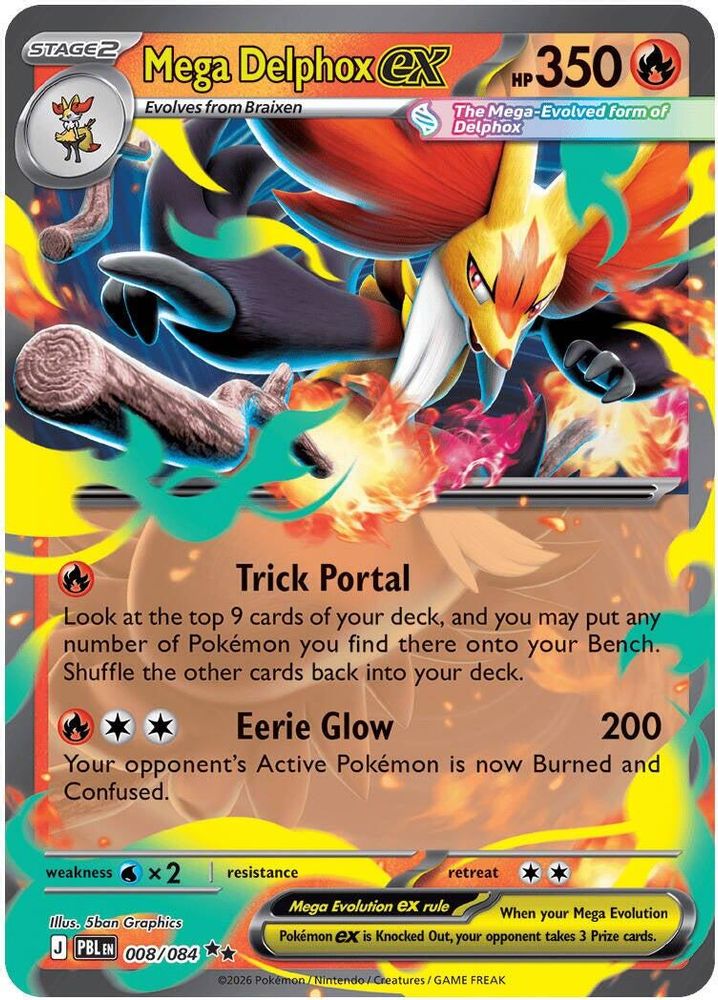 Mega Delphox ex 008/084 Double Rare Pitch Black Pokemon NM