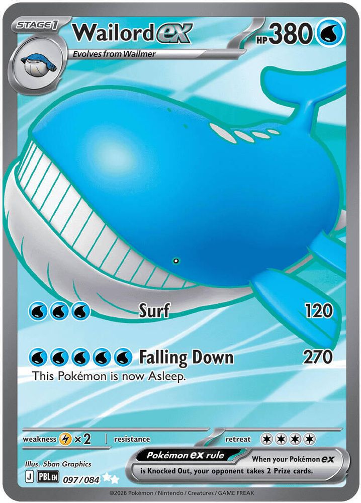 Wailord ex 097/084 Ultra Rare Pitch Black Pokemon Holo NM