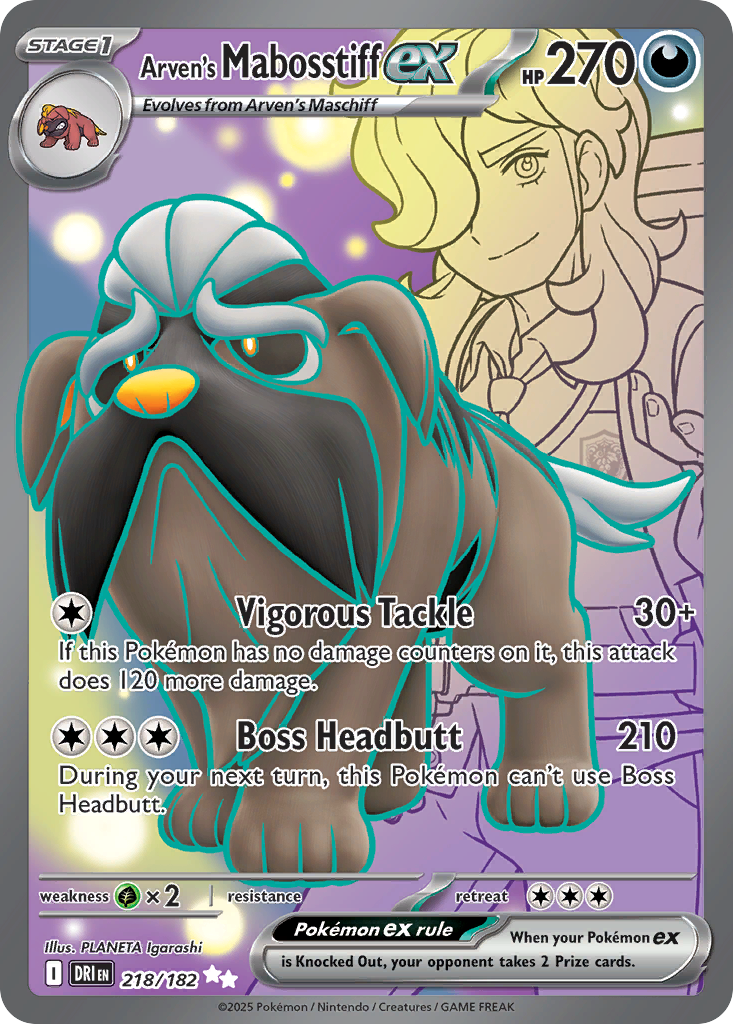 Arven's Mabosstiff ex 218/182 Ultra Rare Destined Rivals Pokemon Holo NM