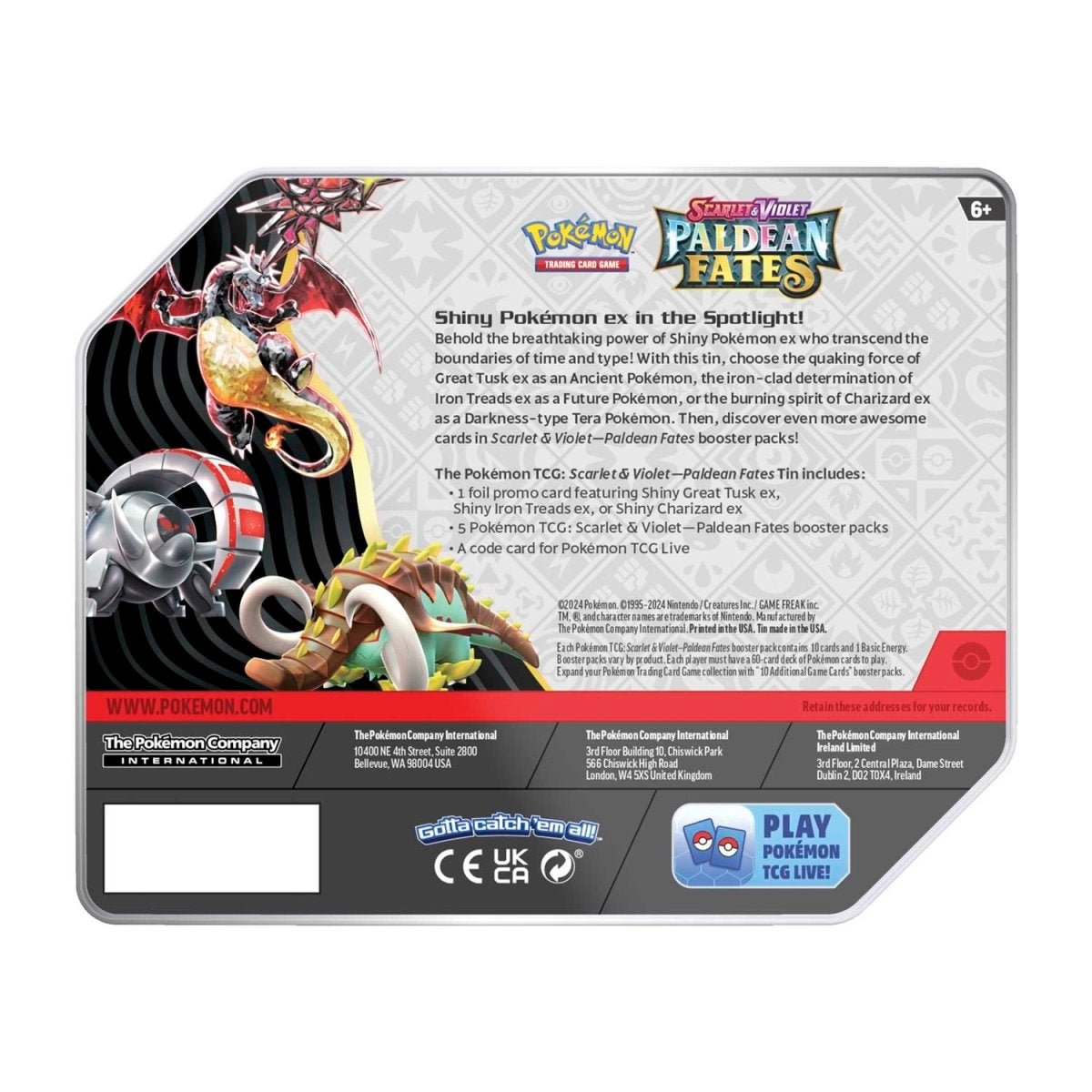 Pokemon TCG - Paldean Fates Tin (Shiny Iron Treads EX)