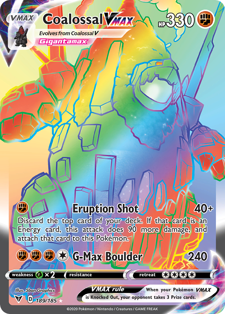 Coalossal VMAX 189/185 Rainbow Rare Vivid Voltage Pokemon Holo Near Mint