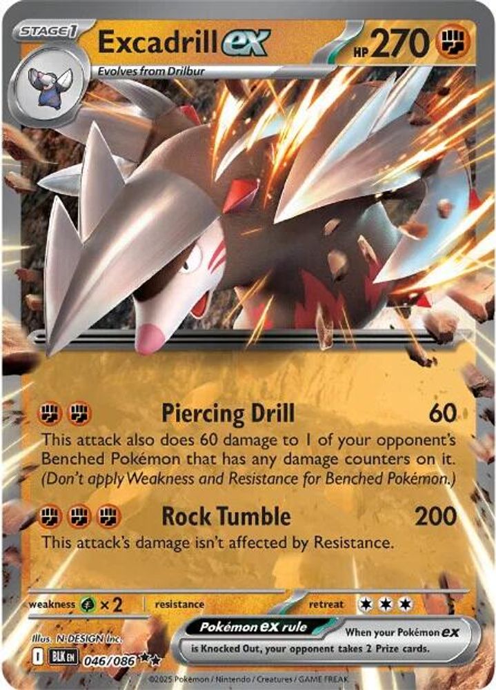 Excadrill ex 046/086 Holo Double Rare Black Bolt Pokemon NM