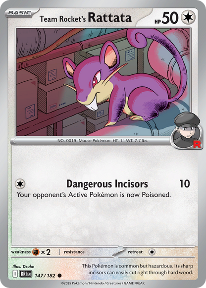 Pokemon TCG - Team Rocket's Rattata 147/182 Destined Rivals NM