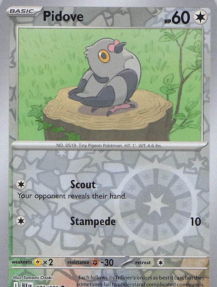 Pokemon TCG - Pidove 071/086 Black Bolt Reverse Holo NM