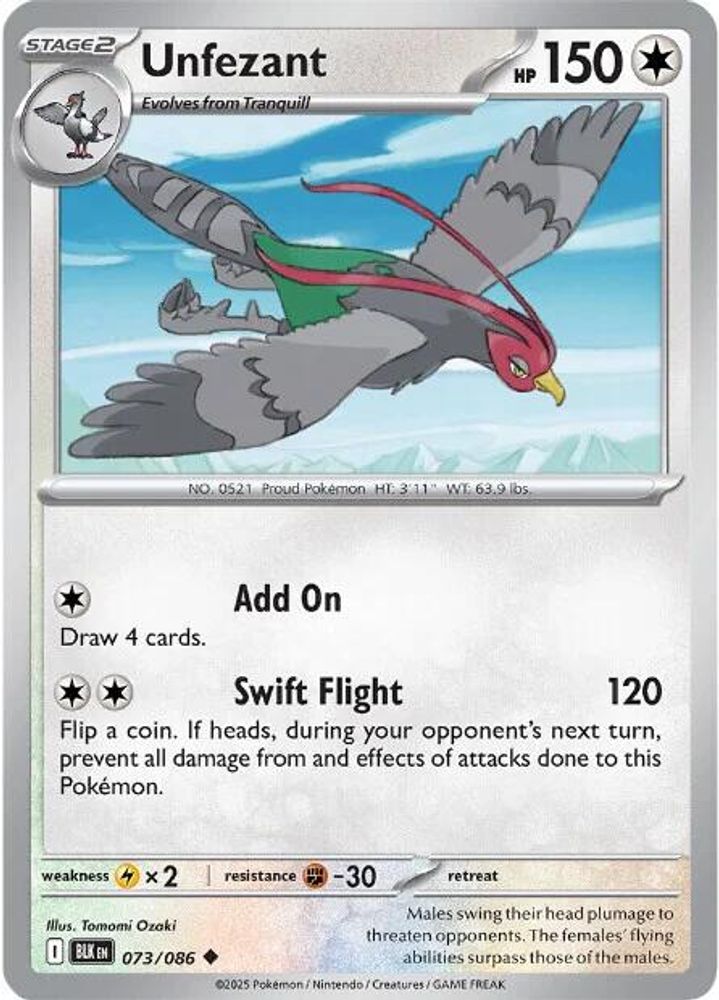 Pokemon TCG - Unfezant 073/086 Black Bolt NM