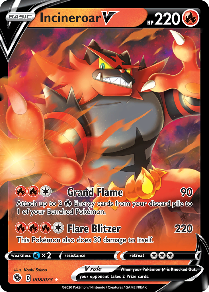 Incineroar V 008/073 Holo V Rare Champion's Path Pokemon NM