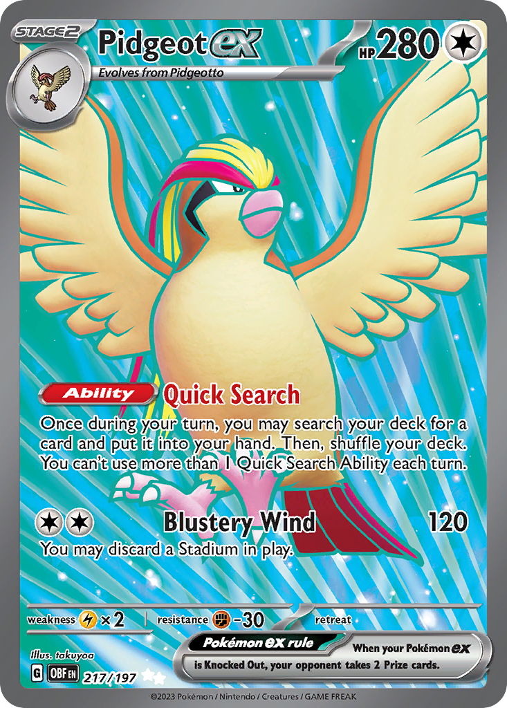 Pidgeot ex 217/197 Ultra Rare Obsidian Flames Pokemon Holo NM