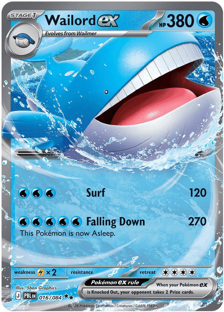 Wailord ex 016/084 Double Rare Pitch Black Pokemon NM