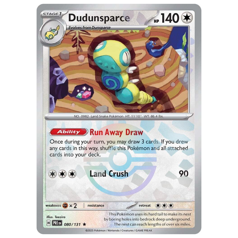 Pokemon TCG - Dudunsparce 080/131 - Poke Ball Reverse Holo NM/M [Prismatic Evolutions]
