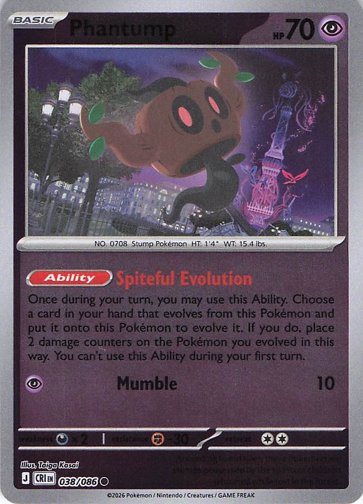 Pokemon TCG - Phantump 038/086 Chaos Rising Reverse Holo NM