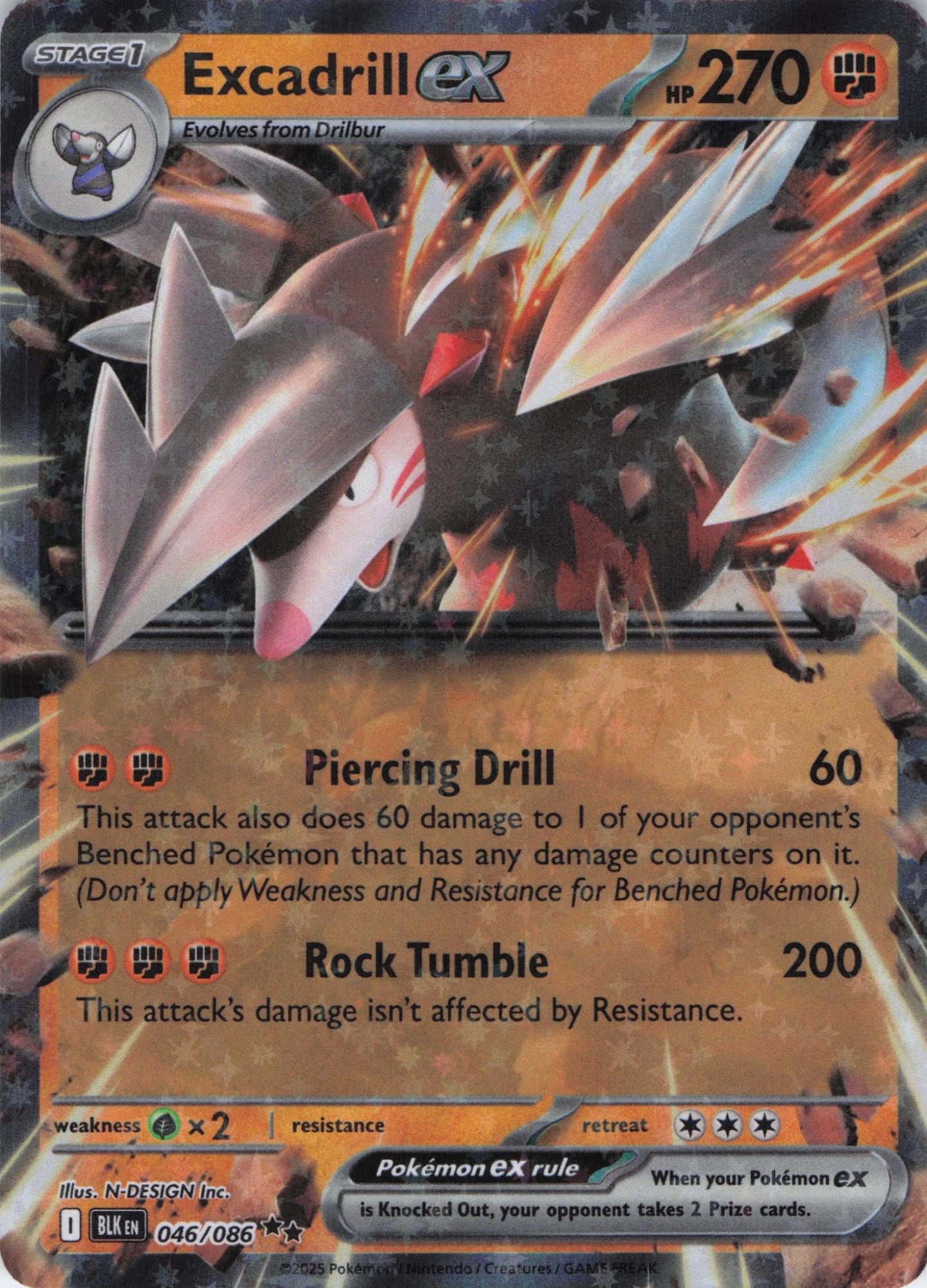 Excadrill ex 046/086 Double Rare Black Bolt Pokemon Near Mint