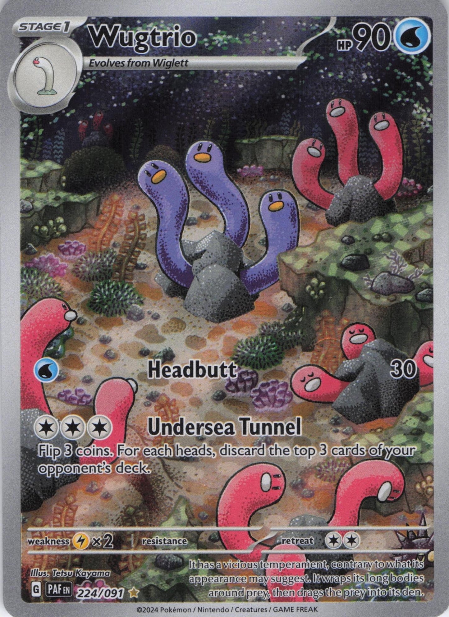 Wugtrio 224/091 Illustration Rare Paldean Fates Pokemon Near Mint