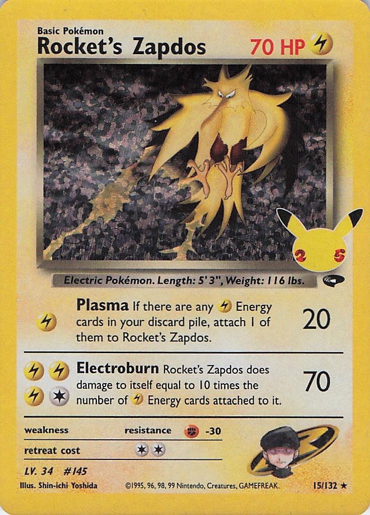 Rocket's Zapdos 15/132 holo Celebrations: Classic Collection Pokemon NM