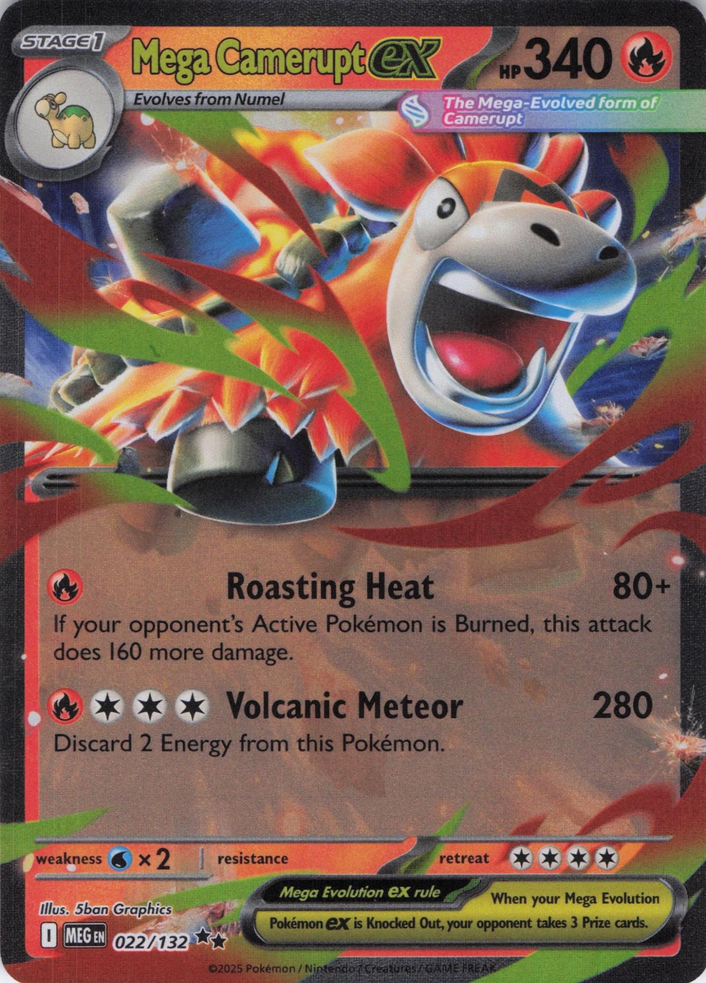 Mega Camerupt ex 022/132 Double Rare Mega Evolution Pokemon Near Mint
