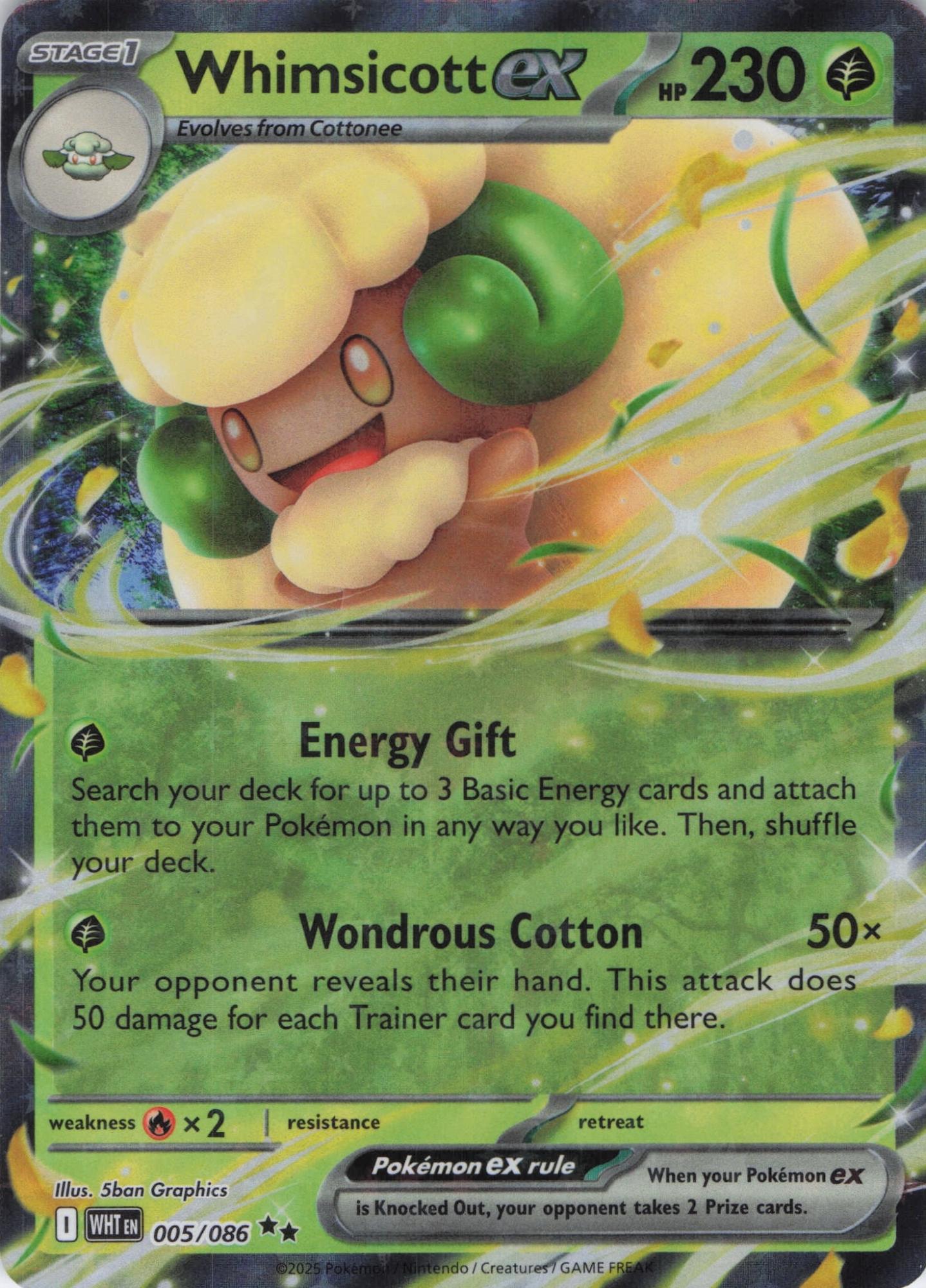 Whimsicott ex 005/086 Double Rare White Flare Pokemon Near Mint